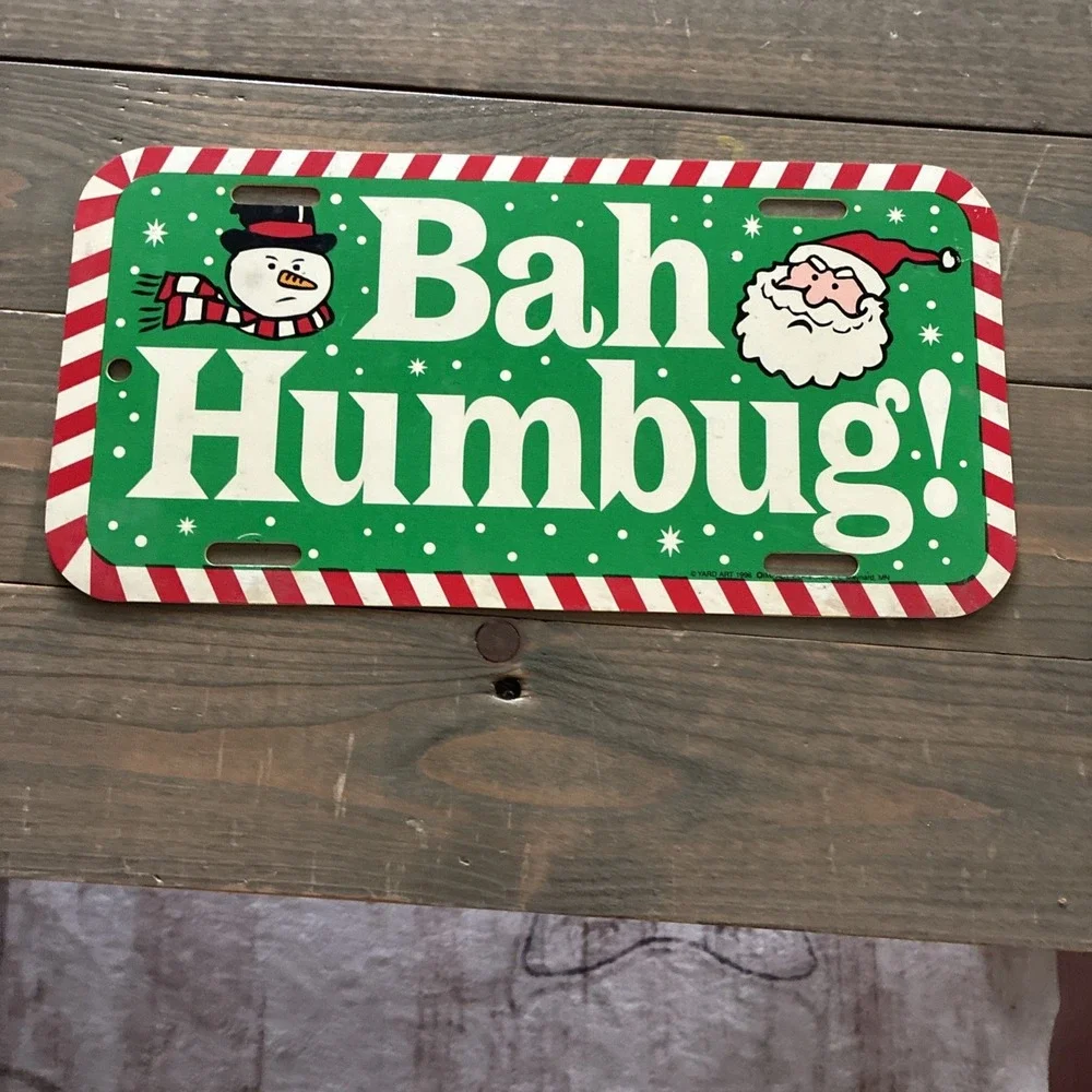 Bah Humbug Snowman & Santa Christmas License Plate 6 X 12 Inches Plastic